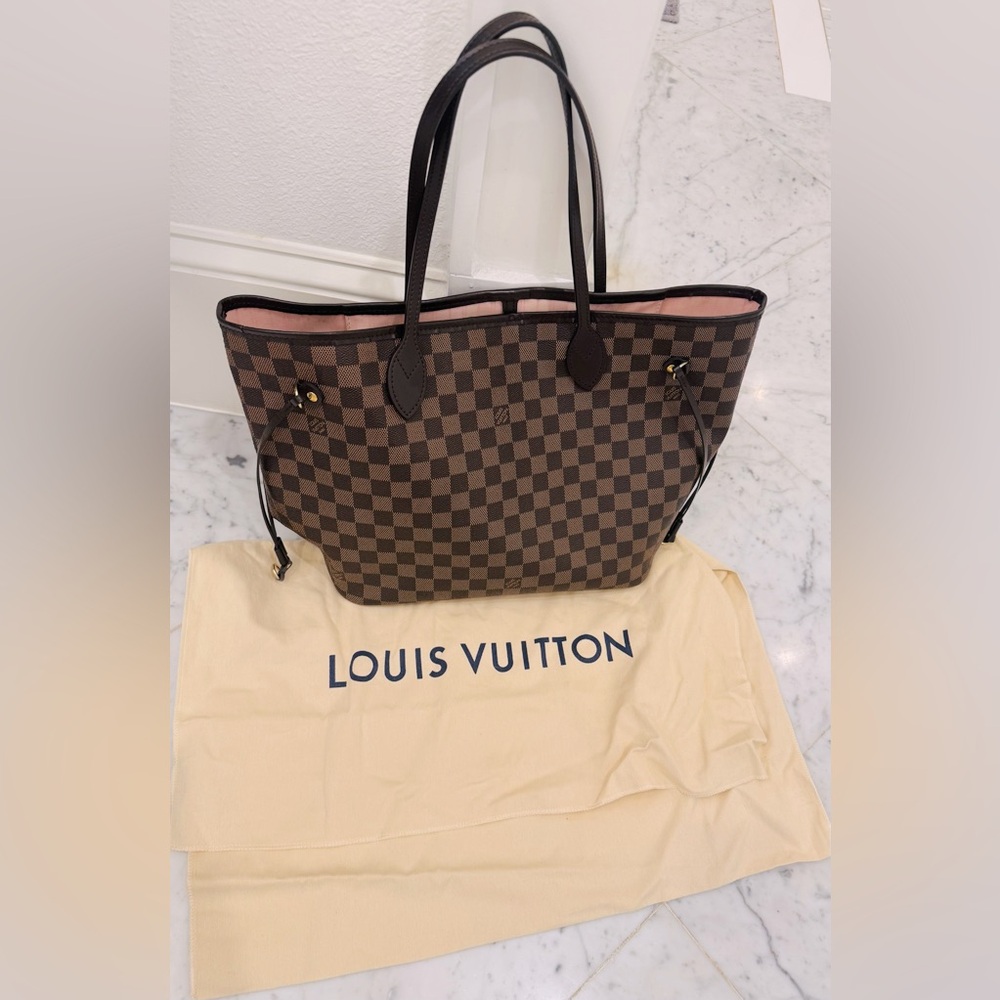 Louis Vuitton neverfull mm Damien ebene w/light pink interior